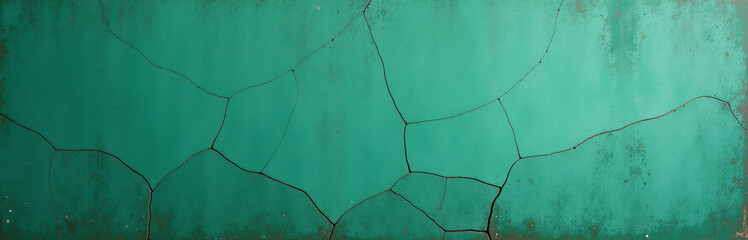 Poster - Aged Concrete Wall With Cracked Paint Shows A Green, Abstract Grunge Background Resembling The Texture Of A Leaf.