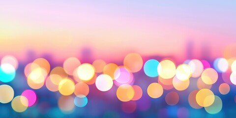 Poster - A vibrant, blurred background of colorful bokeh lights against a soft gradient sky, evoking a dreamy, atmospheric feel.