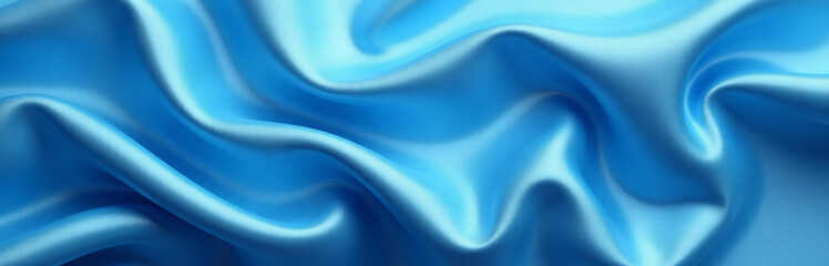 Aufkleber - Blue Satin Fabric Provides A Beautiful Wavy Background With Elegant Folds, Perfect For Adding Web Banner Designs And Copy Space.