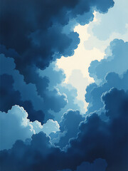 Poster - Dark Dramatic Watercolor Painting Of Turbulent Clouds And Stormy Skies With Abstract Background And Creative Space To Design Within.