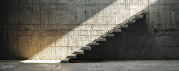 Poster - modern concrete staircase illuminated by natural light creates striking industrial atmosphere