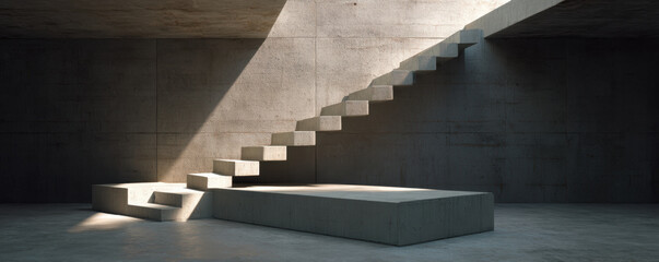 Poster - modern concrete staircase illuminated by natural light creates striking industrial atmosphere