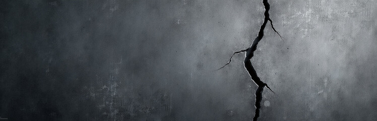 Poster - Old Rough Concrete Wall With Cracks And Dark Grey Distressed Texture Creates A Crushed, Broken, And Damaged Design Background.