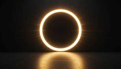 Poster - Illuminated circular design dark studio digital art minimalist environment front view contemporary concept for visual impact