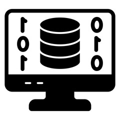 Fototapete - Disks on monitor screen solid icon, data encryption and storage concept. Vector graphics. Digital backup sign on white background, glyph style mobile or design.