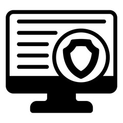 Fototapete - Monitor with safety emblem solid icon, data protection concept. Vector graphics. Display screen with secure data sign on white background, glyph style mobile or design.
