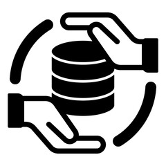 Poster - Hands with storage array solid icon, data hoarding concept. Vector graphics. Hard disks space sign on white background, glyph style mobile or design.