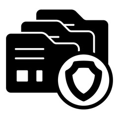 Fototapete - Data secure folder solid icon, data protection concept. Vector graphics. Safety shield, emblem with file folders sign on white background, glyph style mobile or design.