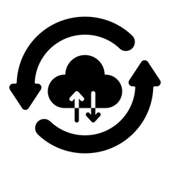 Fototapete - Circular arrows with cloud solid icon, data sharing concept. Vector graphics. Cloud storage sync sign on white background, glyph style mobile or design.