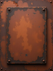Poster - Rusty Metal Banner With Brown Grunge And Dark Borders, Set Against An Abstract Rusty Iron Textured Background.
