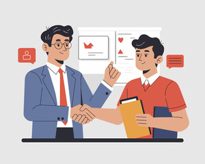 Poster - Businessmen shaking hands for agreement, with analytics graphs background.
