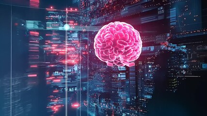 Wall Mural - Futuristic Digital Brain with Neural Connections and Data Flow