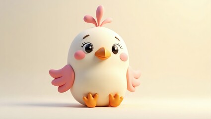 Poster - a cute and adorable baby bird in a charming cartoon illustration style, exuding a sweet and innocent vibe. With a soft, pastel color palette, the image radiates a sense of joy and tenderness
