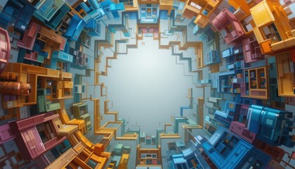 Poster - Exploring abstract architectural forms digital realm 3d art futuristic design vertical viewpoint conceptual visualization