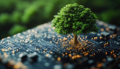 Poster - Green Tree Growing On Circuit Board