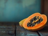 papaya isolated on wooden background