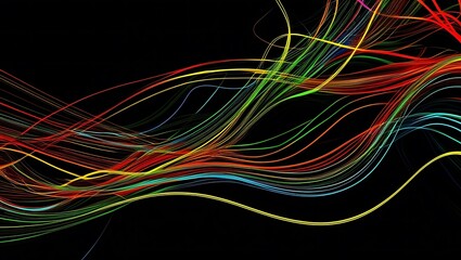 Fototapete - Colorful lines in various hues create a vibrant pattern against a solid black background