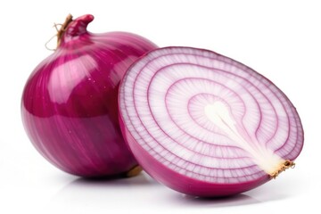 Wall Mural - Close-up, half red onion, showing layers, pure white background, plant, texture