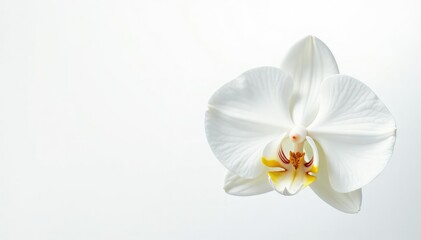 Wall Mural - Delicate white orchid blossom against pure white backdrop, stock, flower, peaceful