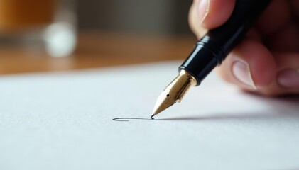 Wall Mural - Elegant fountain pen gracefully inscribing on blank white surface , vintage, fountain pen, lines