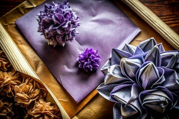 Poster - Top-down view, deep purple paper on burgundy background
