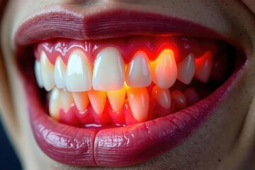 Wall Mural - Intensely red inflamed gum around aching tooth , mouth, pain