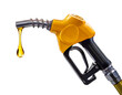 © Hello Ai - Gas gun with dripping yellow drop of petroleum. Fueling pistol for petrol or gasoline fill on transparent background and white background
