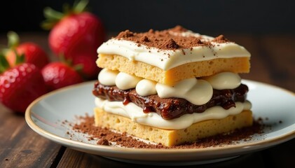 Wall Mural - Layers of coffee-soaked ladyfingers and creamy mascarpone, classic dessert , cocoa, ladyfingers