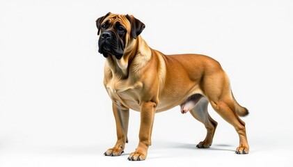 Wall Mural - Majestic mastiff, powerful stance, white background, muscular, guard dog, faithful