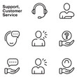 © firoz - Support, customer service thin line icons set. Service, help, online support, assistance editable stroke icon. Vector with white background