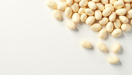 Wall Mural - Scattered white beans against pure white backdrop, simple, food