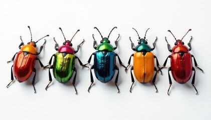 Wall Mural - Several colorful beetles on pure white surface, vibrant, variety