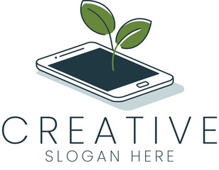 Modern Eco Mobile App Startup Green Plant Smartphone icon logo leaf flat clean fresh clean