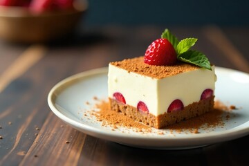 Wall Mural - Single serving of tiramisu, elegant presentation, dessert, coffee