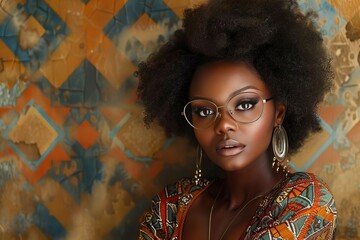 Poster - 70s-Inspired Model Strikes Bold Pose Against Geometric Backdrop