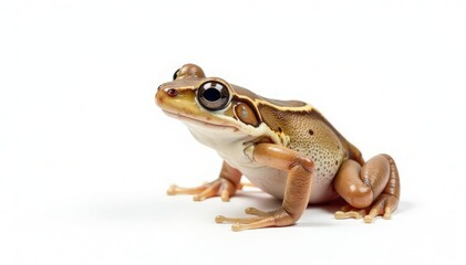 Wall Mural - Small brown frog, side profile, on pure white, nature photography, fauna, wildlife