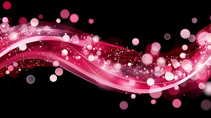 Poster - Pink Abstract Wave with Sparkling Lights on Black Background