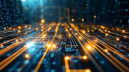 Wall Mural - Futuristic Digital Circuit Board with Glowing Data Connections