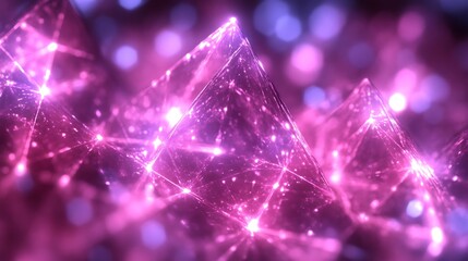 Illuminated Pink Crystal Geometric Forms Abstract Art