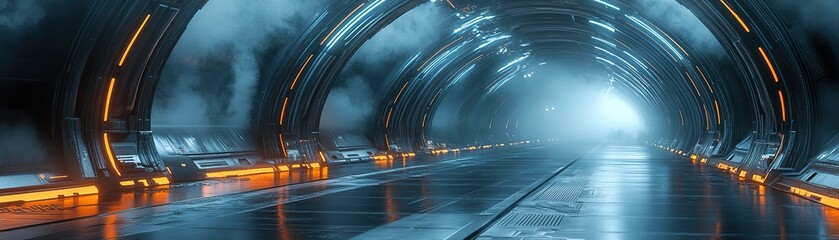 Poster - Futuristic action scene in sci-fi tunnel digital art high-tech environment dramatic perspective