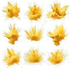 Poster - Vibrant yellow paint splashes action studio digital art creative environment aerial view abstract concepts for visual impact