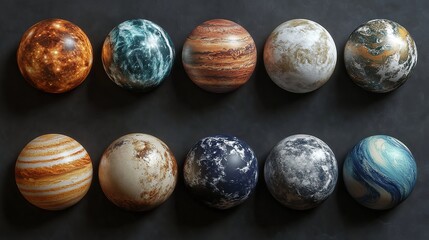 Wall Mural - Exploring celestial bodies outer space digital art dark background close-up planetary diversity