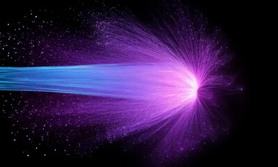 Poster - Vibrant purple and blue particles flowing from optical fiber converging into a graceful spiral made with Generative AI technology

