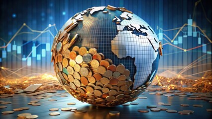 Poster - Detailed Globe of Coins with Trading Charts and Financial Data Visuals