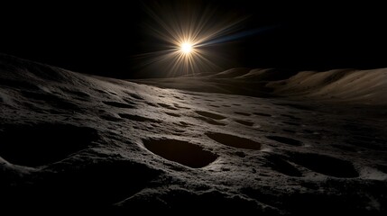 lunar landscape illuminated by a brilliant celestial body.