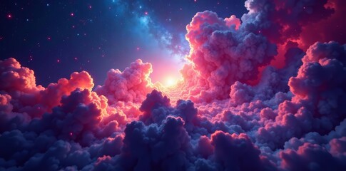 colorful cosmic nebula with glowing gas clouds and bright stars in outer space, glowing, nebula