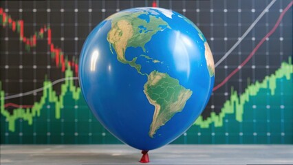 Poster - Colorful Globe Balloon with Stock Market Graph in the Background