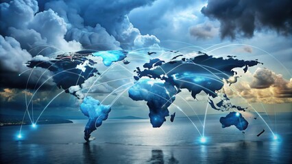 Poster - Stunning Digital Hologram of Global Trade Routes Across the World