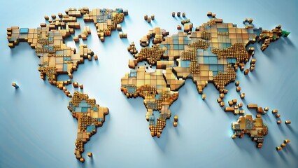 Aufkleber - Artistic World Map Represented in Colorful Cubes and Blocks