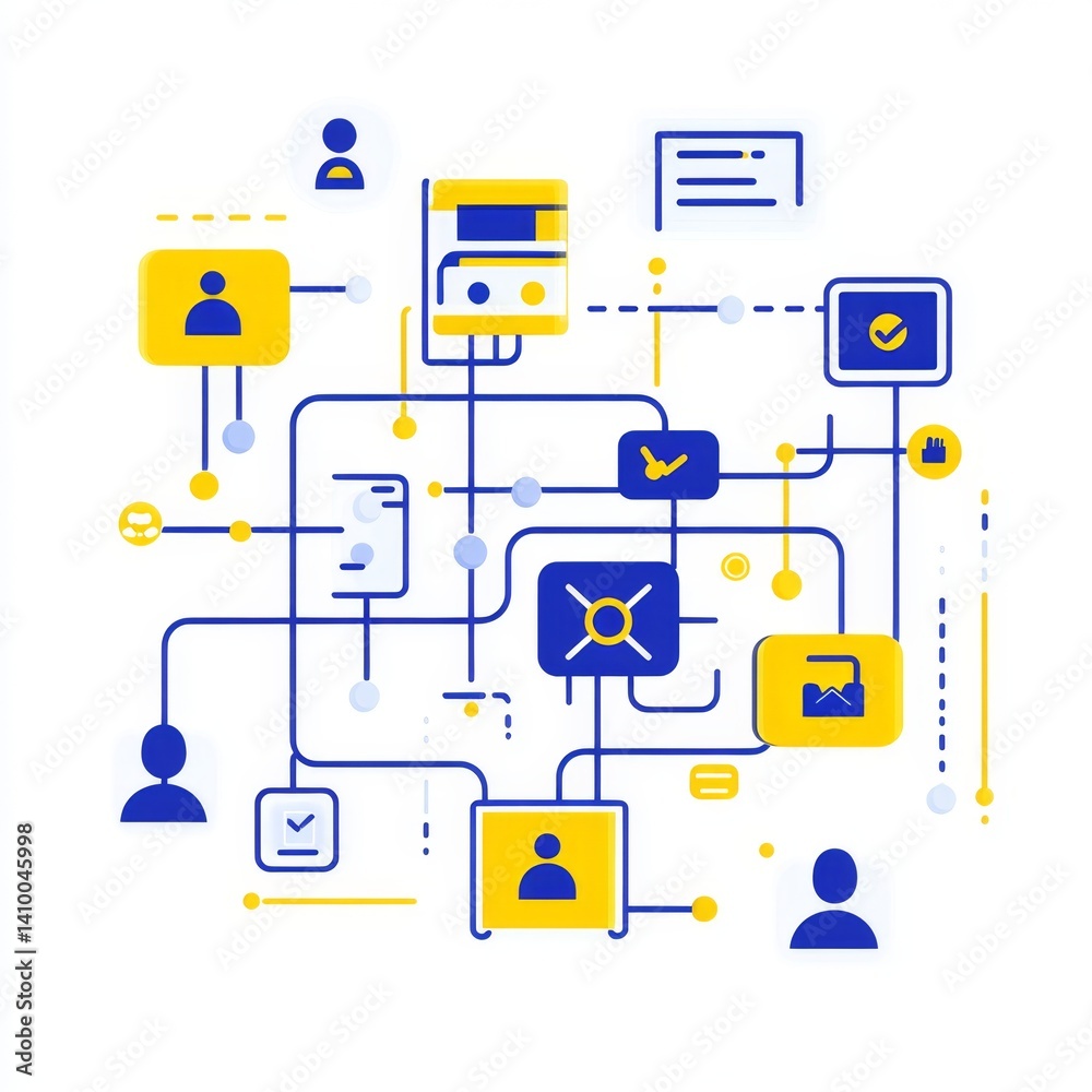 Complex network of interconnected digital processes and people Stock ...